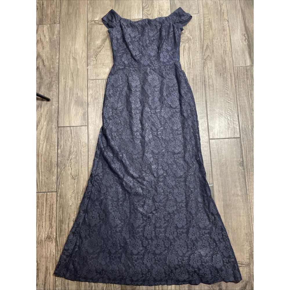 Lauren Ralph Lauren Women's Lace‎ Overlay Evening Dress Gown Navy Blue Sz 2 Maxi